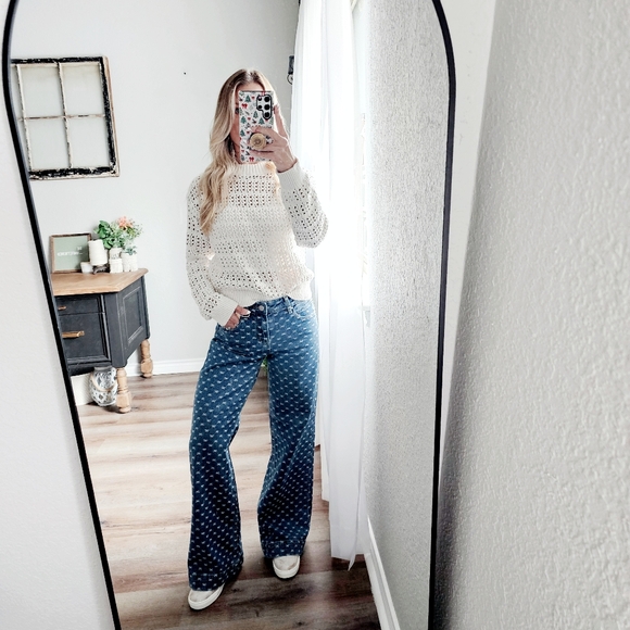 Risen High Rise Dark Wash Classic Wide Leg Jeans Bow Embroidered Various NEW - Picture 15 of 16